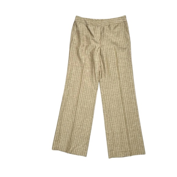 Lafayette 148 Striped Wide Leg Trousers Wool Linen Womens Sz 8 NWT Olive Tan - Picture 1 of 16